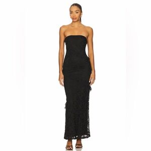 More to Come Revolve Black Xandra Strapless Ruffle Lace Cocktail Maxi Dress NWT
